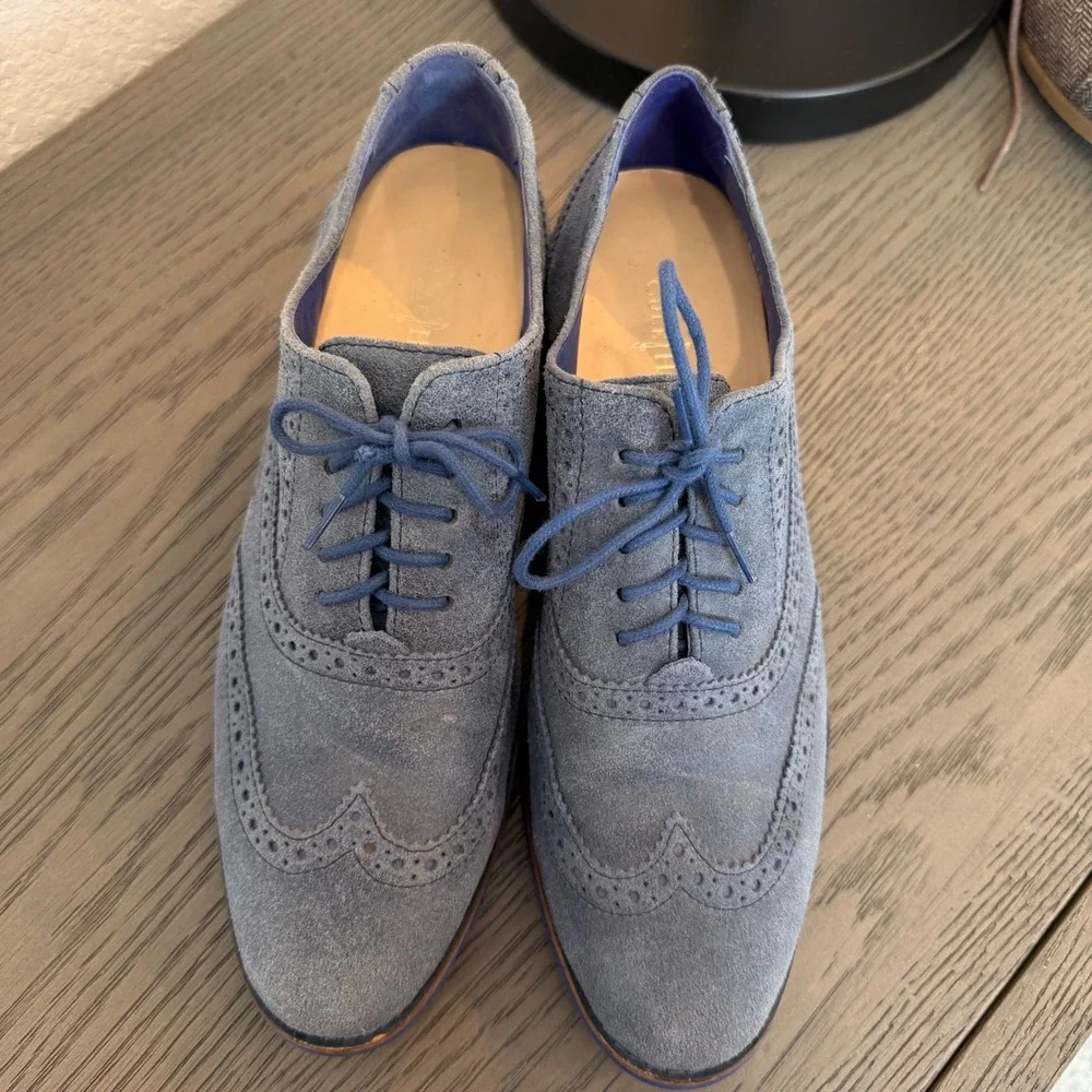 Cole Haan Blue Suede Wingtip Oxfords Brogue Lace Up‎ Shoes D38876 Womens 8.5 B